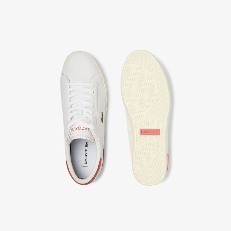 Lacoste Powercourt Smooth Lær Sneakers Hvite Beige | L9BZyoCZ