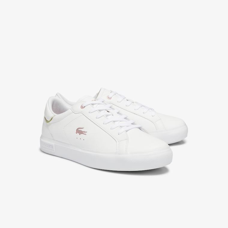 Lacoste Powercourt Syntetisk Metallic Accent Sneakers Hvite Rosa | o0CDIyzm