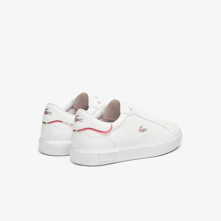 Lacoste Powercourt Syntetisk Metallic Accent Sneakers Hvite Rosa | o0CDIyzm