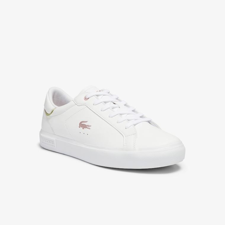 Lacoste Powercourt Syntetisk Metallic Accent Sneakers Hvite Rosa | o0CDIyzm