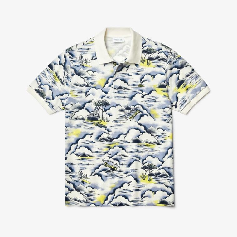 Lacoste Print Bomull Piqué Classic Fit Polo Shirt Lilla Gul Hvite | qXMboyjQ