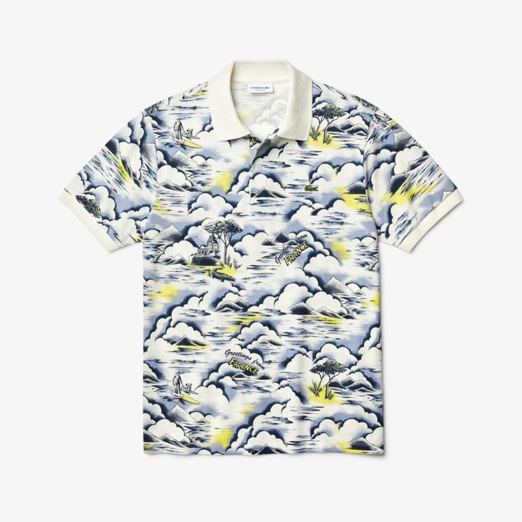 Lacoste Print Bomull Piqué Classic Fit Polo Shirt Hvite | rMHF1ahh