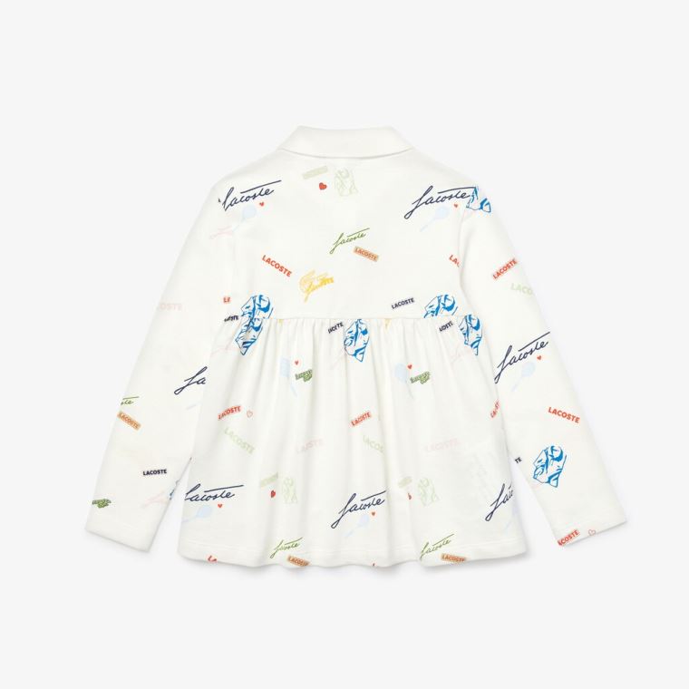 Lacoste Print Flounced Bomull Piqué Polo Shirt Hvite | urxVNiAn