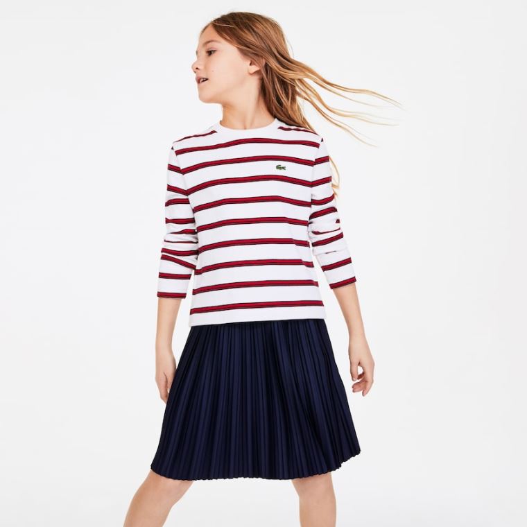 Lacoste Print Thick Bomull Nautical Top Hvite Rød Marineblå Blå | khFa4asN