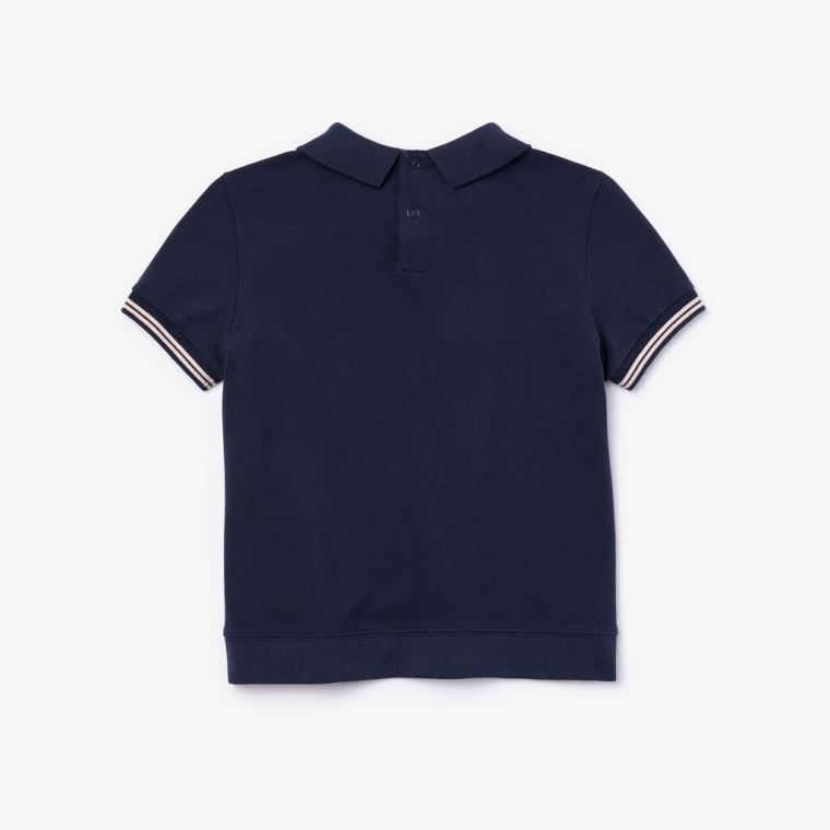 Lacoste Printed Bomull Piqué Polo Shirt Marineblå Blå Lyse Rosa | LQ1esjv2