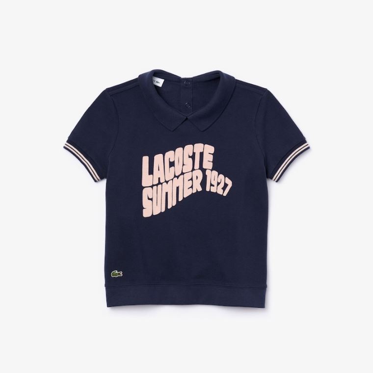 Lacoste Printed Bomull Piqué Polo Shirt Marineblå Blå Lyse Rosa | LQ1esjv2