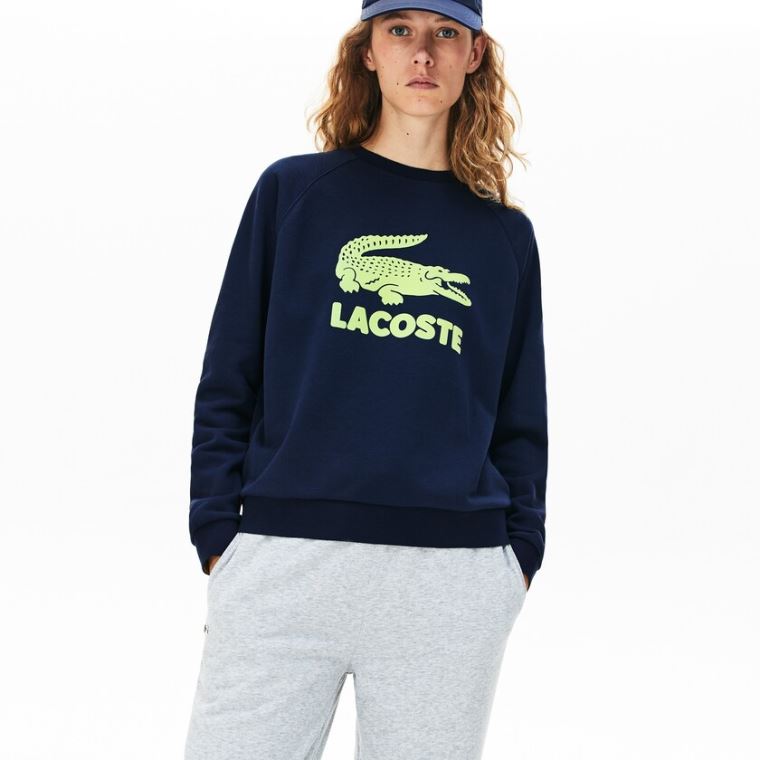 Lacoste Printed Fleece Sweatshirt Marineblå Blå Gul | nUOvaeBK