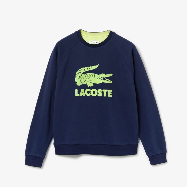 Lacoste Printed Fleece Sweatshirt Marineblå Blå Gul | nUOvaeBK