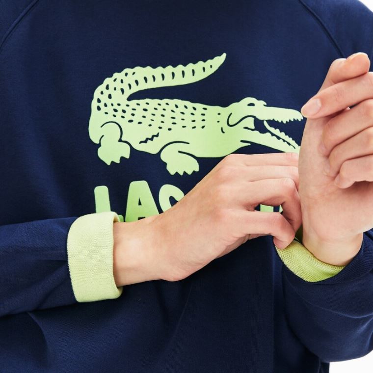 Lacoste Printed Fleece Sweatshirt Marineblå Blå Gul | nUOvaeBK