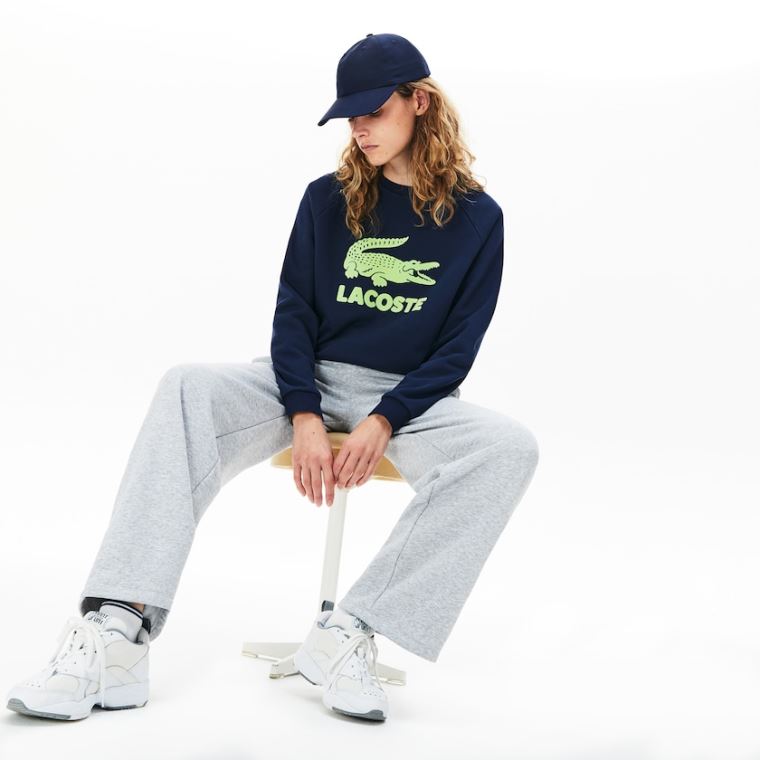 Lacoste Printed Fleece Sweatshirt Marineblå Blå Gul | nUOvaeBK