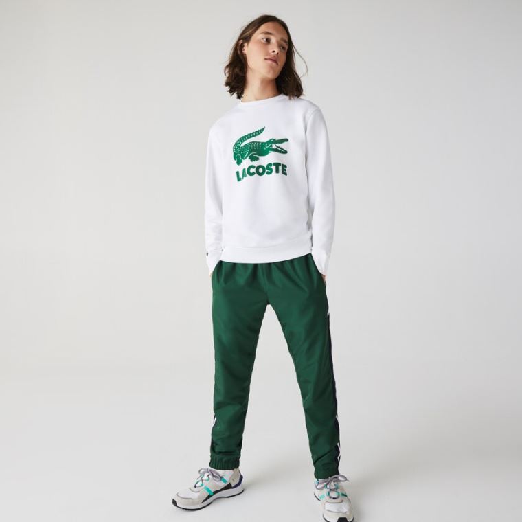 Lacoste Printed Logo Fleece Crew Neck Sweatshirt Hvite | jRcJj7UD