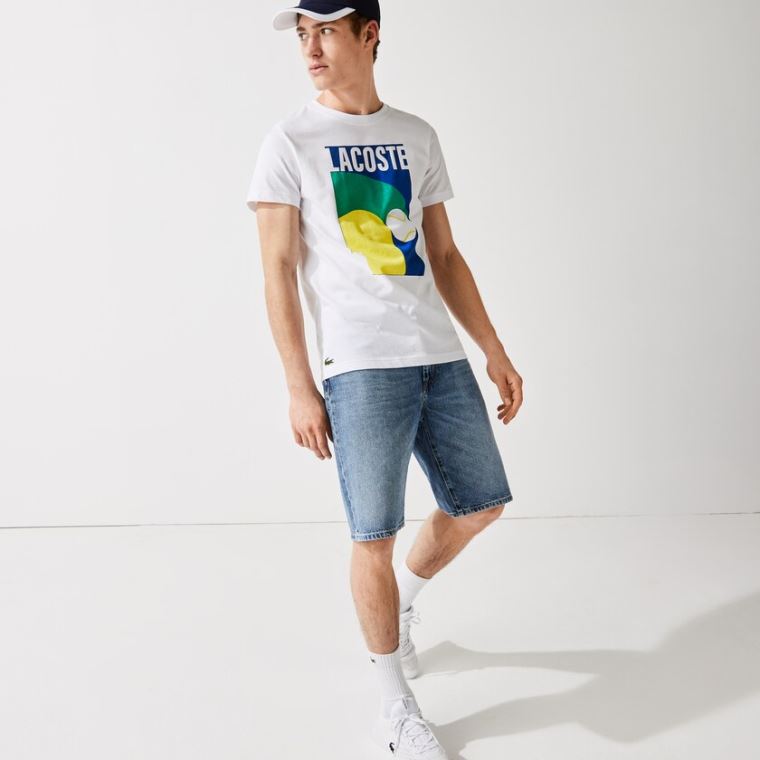 Lacoste Pustende Graphic Print T-shirt Hvite | YalBjQBu