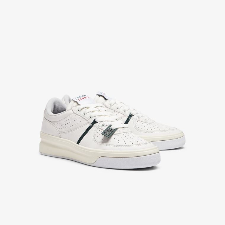 Lacoste Quantace Lær Sneakers Hvite Beige | FlRSBRXu