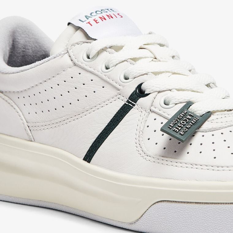 Lacoste Quantace Lær Sneakers Hvite Beige | FlRSBRXu