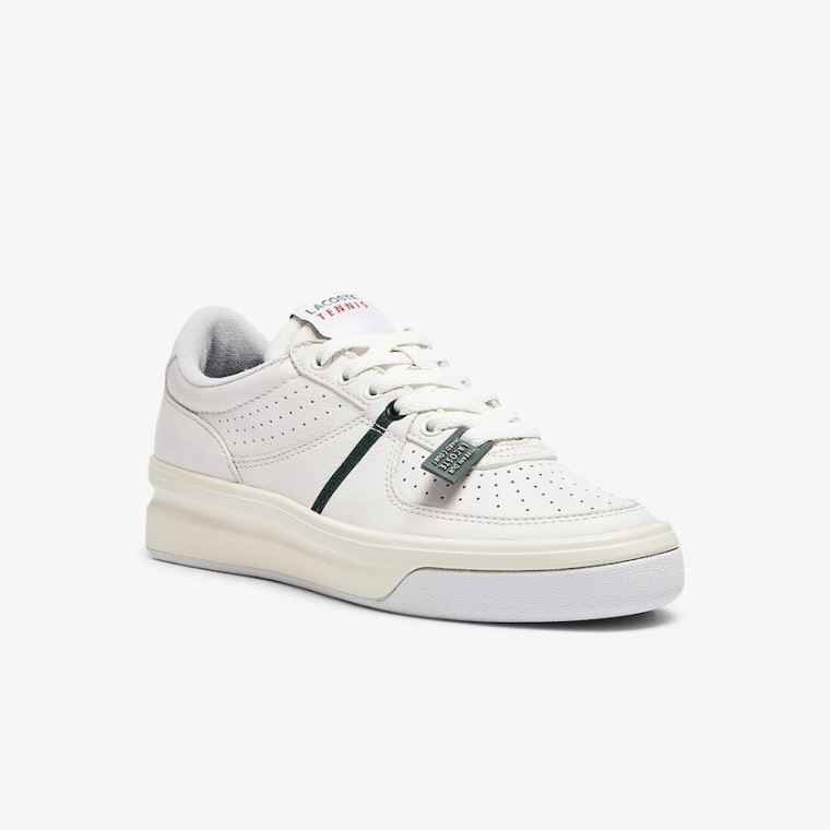 Lacoste Quantace Lær Sneakers Hvite Beige | FlRSBRXu