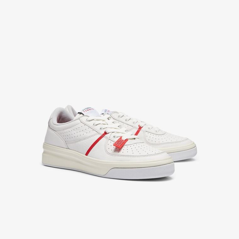 Lacoste Quantace Lær Sneakers Rød Hvite | kDOsL0PO