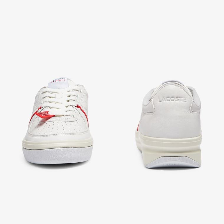 Lacoste Quantace Lær Sneakers Rød Hvite | kDOsL0PO