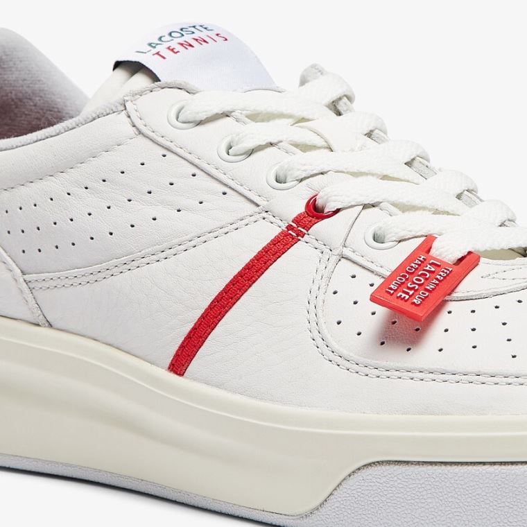 Lacoste Quantace Lær Sneakers Rød Hvite | kDOsL0PO