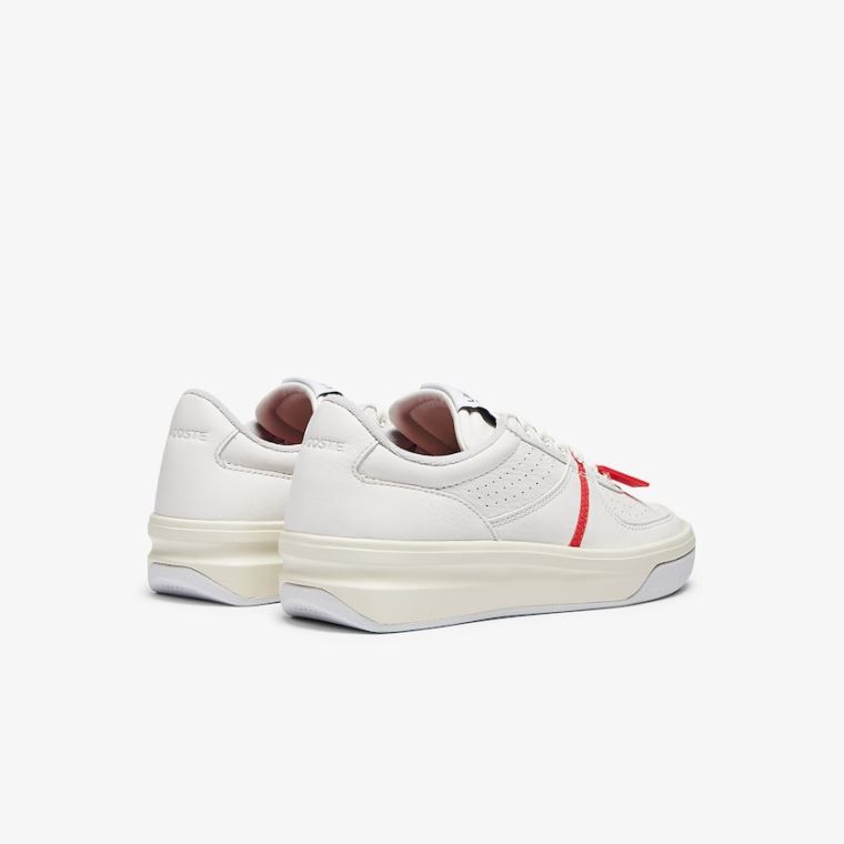 Lacoste Quantace Lær Sneakers Rød Hvite | la0lJ8Xw