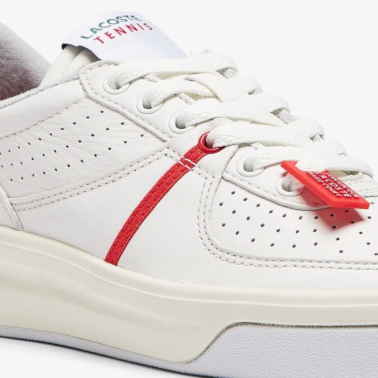 Lacoste Quantace Lær Sneakers Rød Hvite | la0lJ8Xw