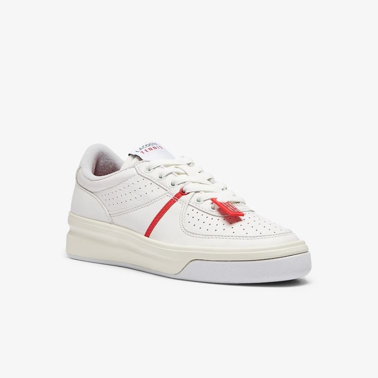 Lacoste Quantace Lær Sneakers Rød Hvite | la0lJ8Xw