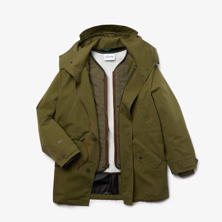 Lacoste Quilted Interior Jacket Vann-Resistant 3-in-1 Parka Khaki Grønn | pAzrnkVy