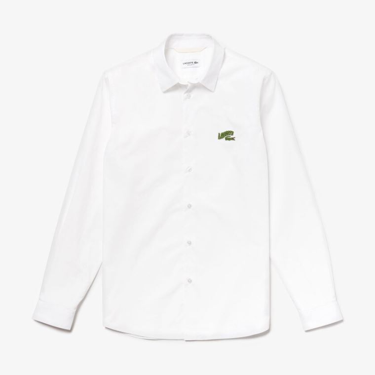 Lacoste Regular Fit Badge Logo Shirt Hvite | WY07i4Ss