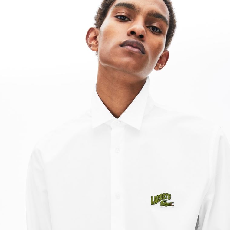 Lacoste Regular Fit Badge Logo Shirt Hvite | WY07i4Ss