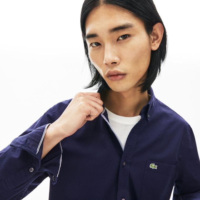 Lacoste Regular Fit Bomull Oxford Shirt Marineblå Blå | 5w3Z8JeC