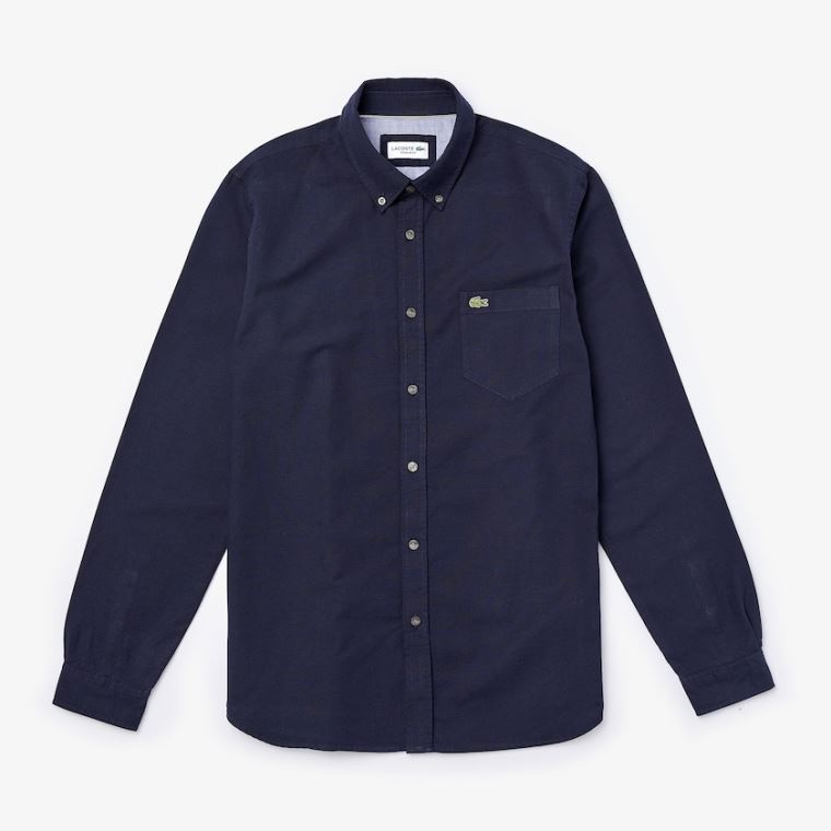 Lacoste Regular Fit Bomull Oxford Shirt Marineblå Blå | 5w3Z8JeC