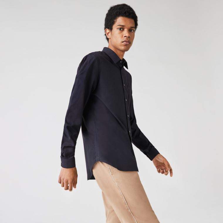 Lacoste Regular Fit Bomull Poplin Shirt Marineblå Blå | dnnueUSB