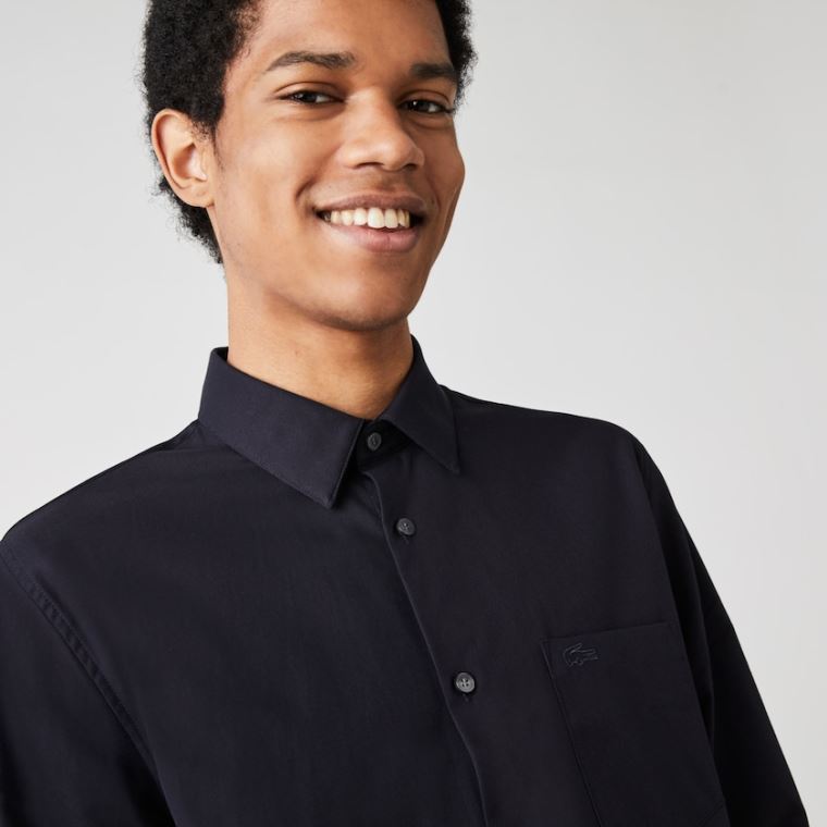 Lacoste Regular Fit Bomull Poplin Shirt Marineblå Blå | dnnueUSB