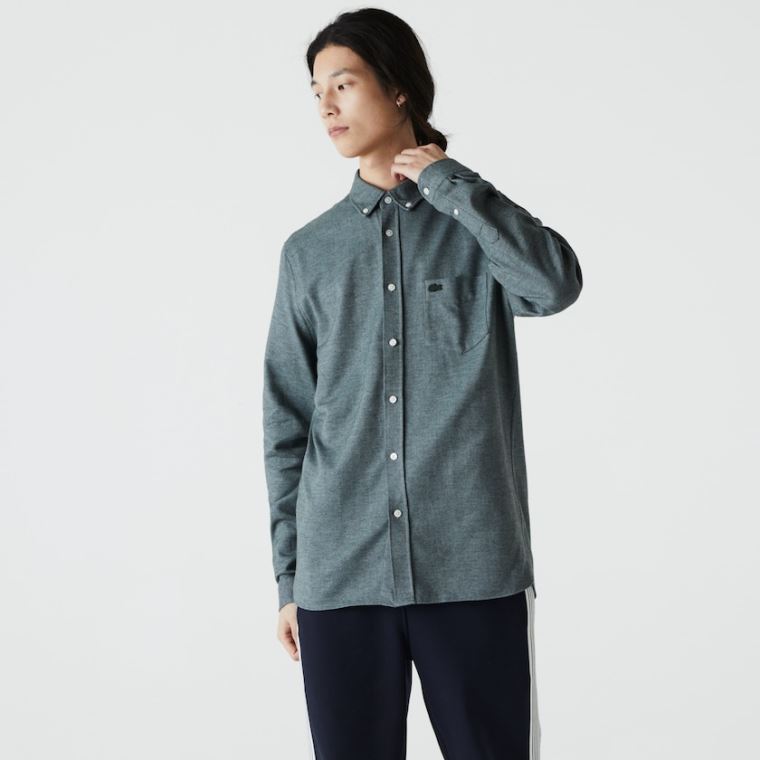 Lacoste Regular Fit Brushed Effect Bomull Shirt Grønn Blå | eA0wgjAu