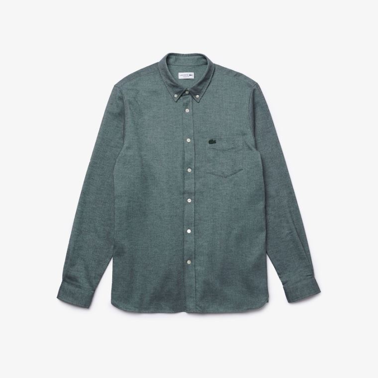 Lacoste Regular Fit Brushed Effect Bomull Shirt Grønn Blå | eA0wgjAu