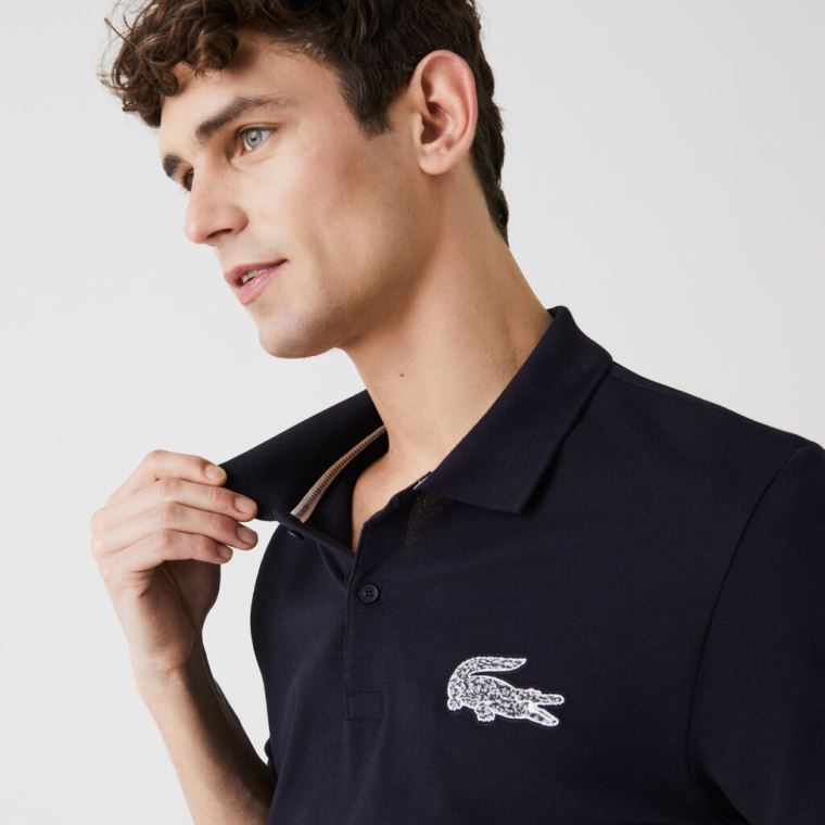 Lacoste Regular Fit Crocodile Badge Bomull Piqué Polo Shirt Marineblå Blå | yUS6U2xh