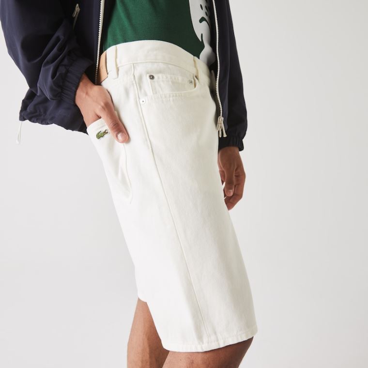 Lacoste Regular Fit Five-Pocket Denim Shorts Hvite | XYmdNb2C