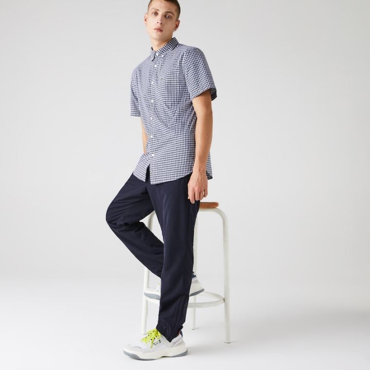 Lacoste Regular Fit Gingham Poplin Shirt Hvite Marineblå Blå | RCXclZzj