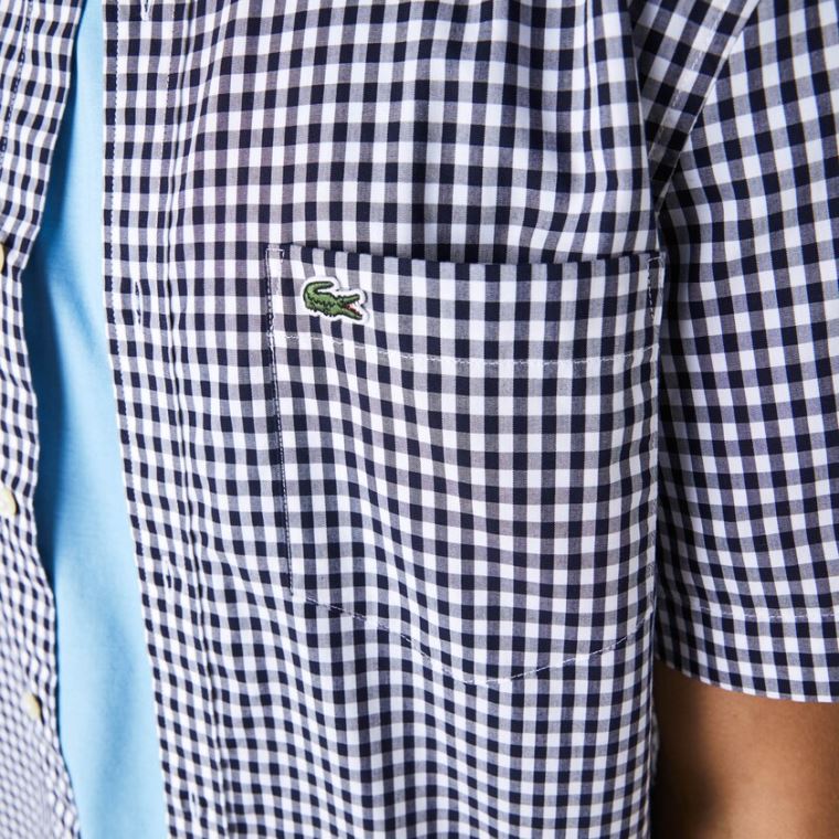 Lacoste Regular Fit Gingham Poplin Shirt Hvite Marineblå Blå | RCXclZzj