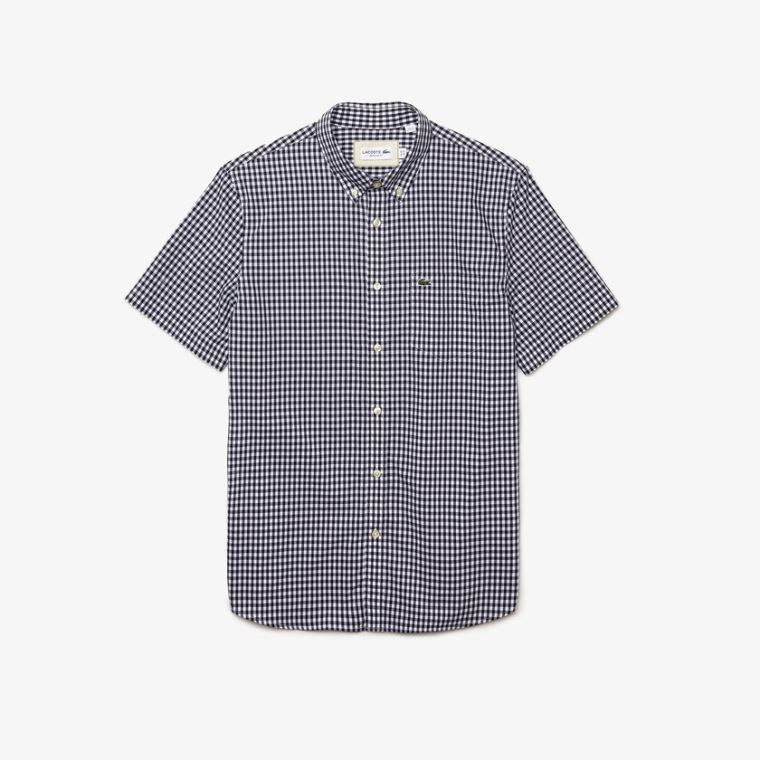 Lacoste Regular Fit Gingham Poplin Shirt Hvite Marineblå Blå | RCXclZzj