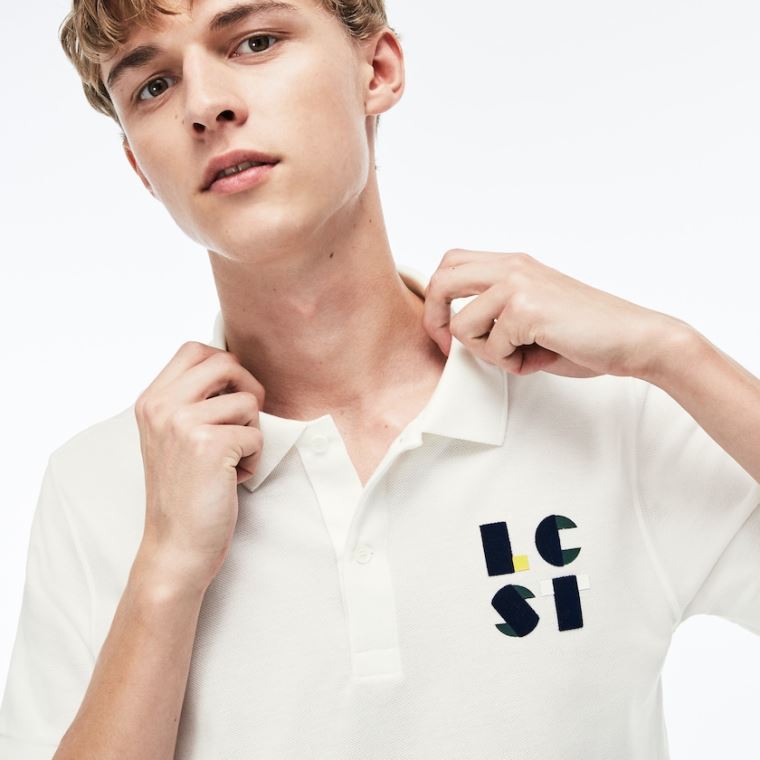 Lacoste Regular Fit LCST Lettering Petit Piqué Polo Hvite | jYzbktnr