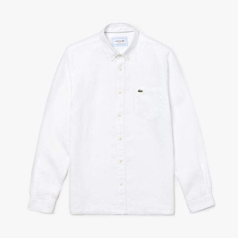 Lacoste Regular Fit Linen Shirt Hvite | X3WNLHoo