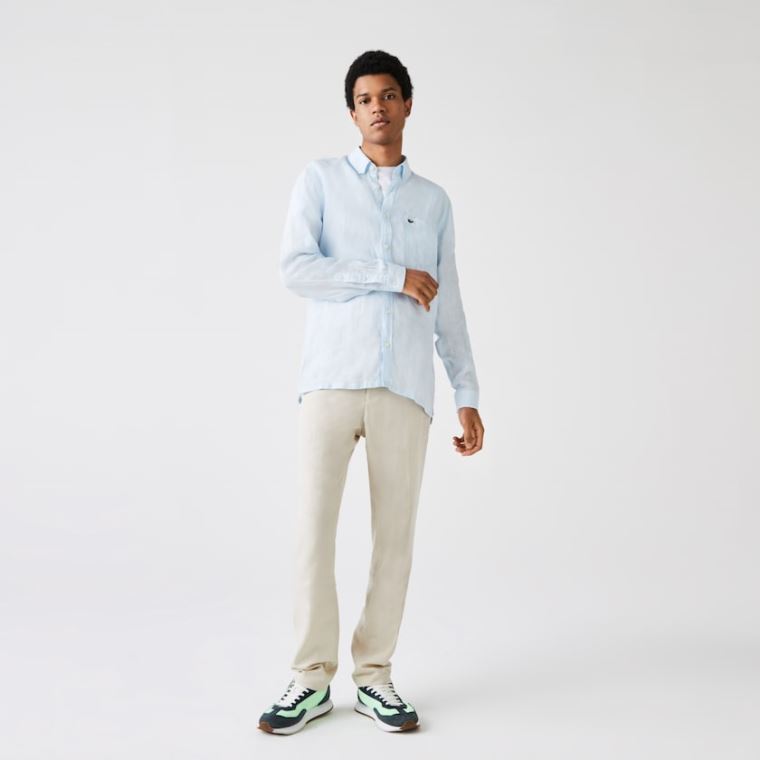 Lacoste Regular Fit Linen Shirt Lyse Blå | Rroy5qOL