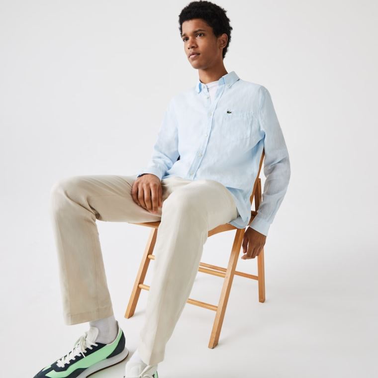 Lacoste Regular Fit Linen Shirt Lyse Blå | Rroy5qOL