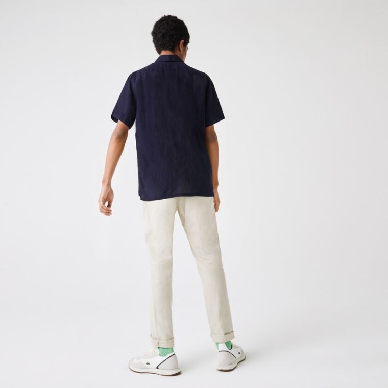 Lacoste Regular Fit Linen Shirt Marineblå Blå | hwITZMSh