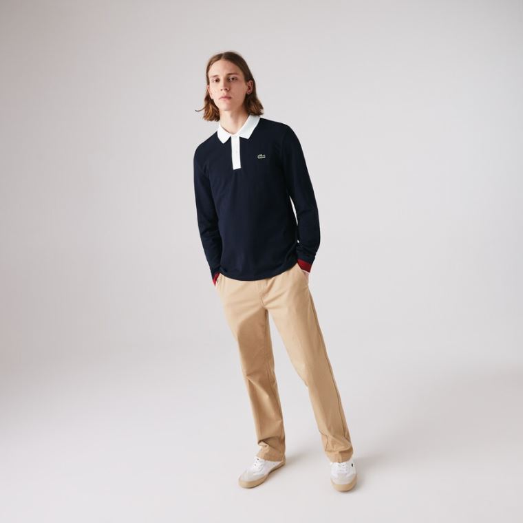 Lacoste Regular Fit Made in France Polo Shirt Marineblå Blå Hvite Mørke Rød | I1o7ObXk