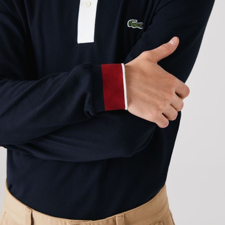 Lacoste Regular Fit Made in France Polo Shirt Marineblå Blå Hvite Mørke Rød | I1o7ObXk