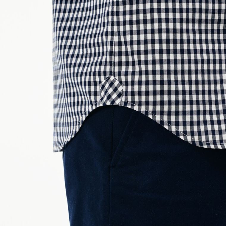 Lacoste Regular Fit Mini Check Poplin Shirt Marineblå Blå Hvite | sZbHFTaz