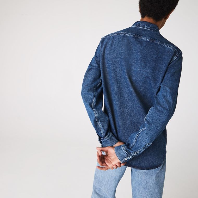 Lacoste Regular Fit Natural Bomull Denim Shirt Blå | YXT9gpd8