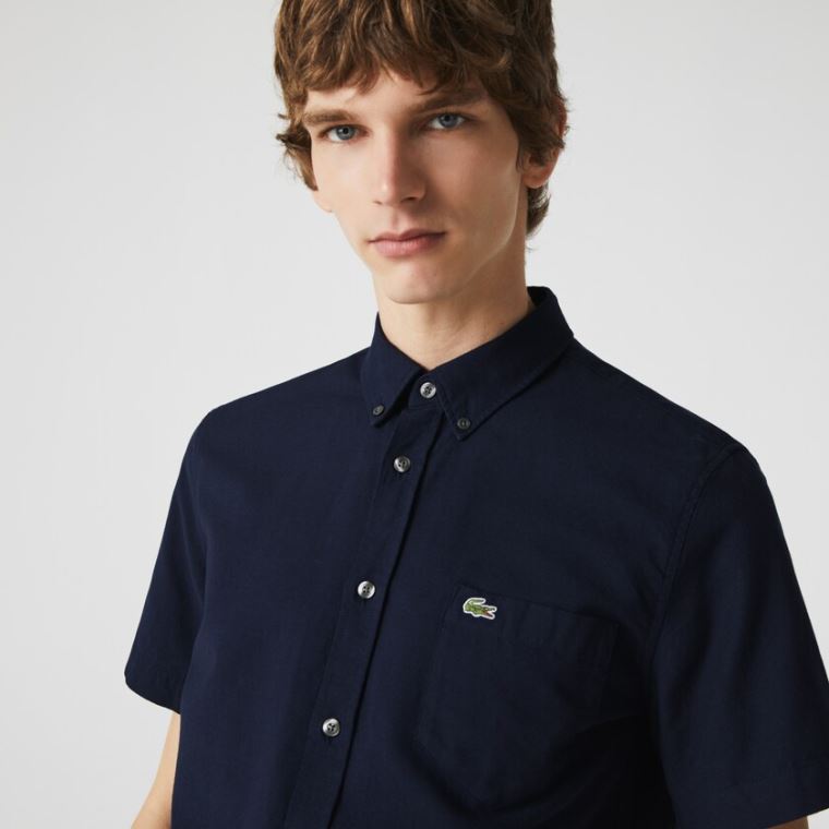 Lacoste Regular Fit Oxford Bomull Shirt Marineblå Blå | fclXlxMn