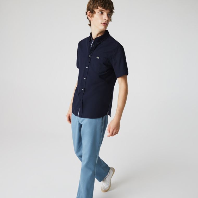 Lacoste Regular Fit Oxford Bomull Shirt Marineblå Blå | fclXlxMn